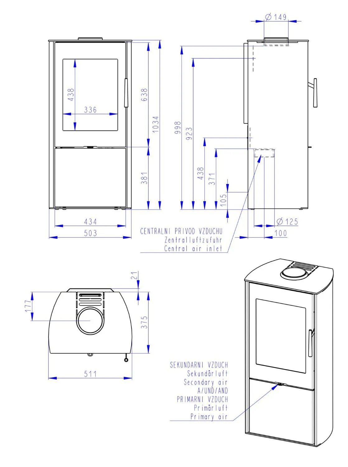Kaminofen TODAL 30 | Außengehäuse aus Stahl | Holzkamin | ansprechendes Aussehen | Effizienz und Ökologie | schwarzer Edelstahlgriff | 5,8 kW | Glastür